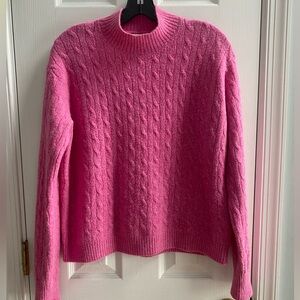 J. CREW Cable Knit Mockneck Sweater in Extra Soft Yarn Pink Women's Size Large